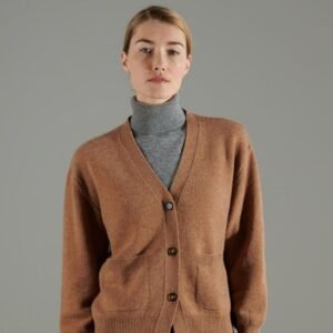 Cardigan col V femme en cachemire 4 fils camel - NAMI 1