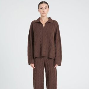 Polo manches longues femme en cachemire 6 fils marron - ZAYA 5