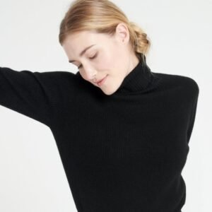 Pull col roulé femme en cachemire noir - LILLY 21